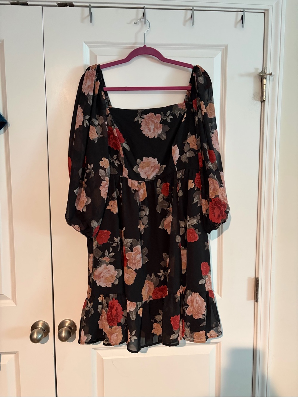 Torrid Black Floral Puff Sleeve Tiered Mini Dress Sz 3